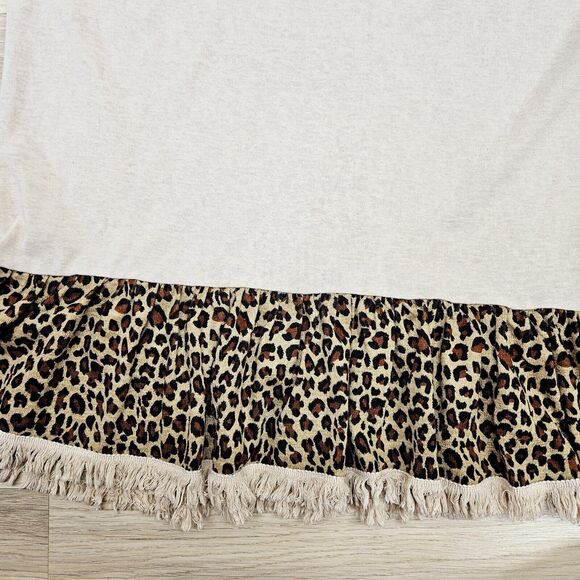 Umgee Womens Tan Animal Print Leopard Trim Cotton Blouse Small - Picture 3 of 8